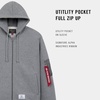 image:imageAlpha Industries Utility Pocket Full Zip Up Hoodie Drawcord Adjustable Hood and Utility Sleeve Pocket Alpha Red RibbonMedium Charcoal Heather