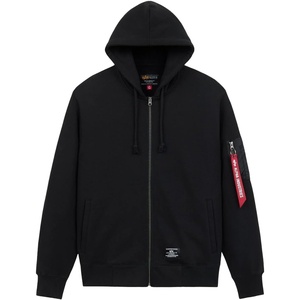 image:imageAlpha Industries Utility Pocket Full Zip Up Hoodie Drawcord Adjustable Hood and Utility Sleeve Pocket Alpha Red RibbonBlack