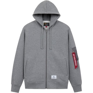 image:imageAlpha Industries Utility Pocket Full Zip Up Hoodie Drawcord Adjustable Hood and Utility Sleeve Pocket Alpha Red RibbonMedium Charcoal Heather